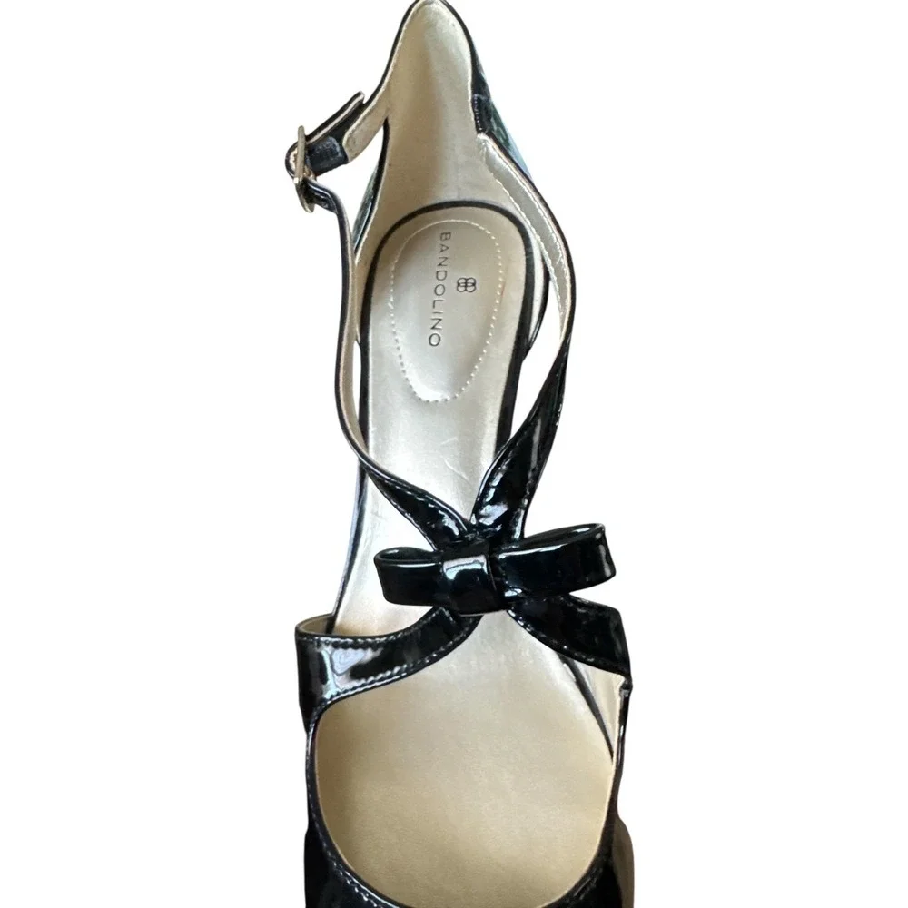 Bandolino Black Patent T-Strap Bow Pumps Womens Size 11M Pointed Stiletto Heels - Picture 7 of 13